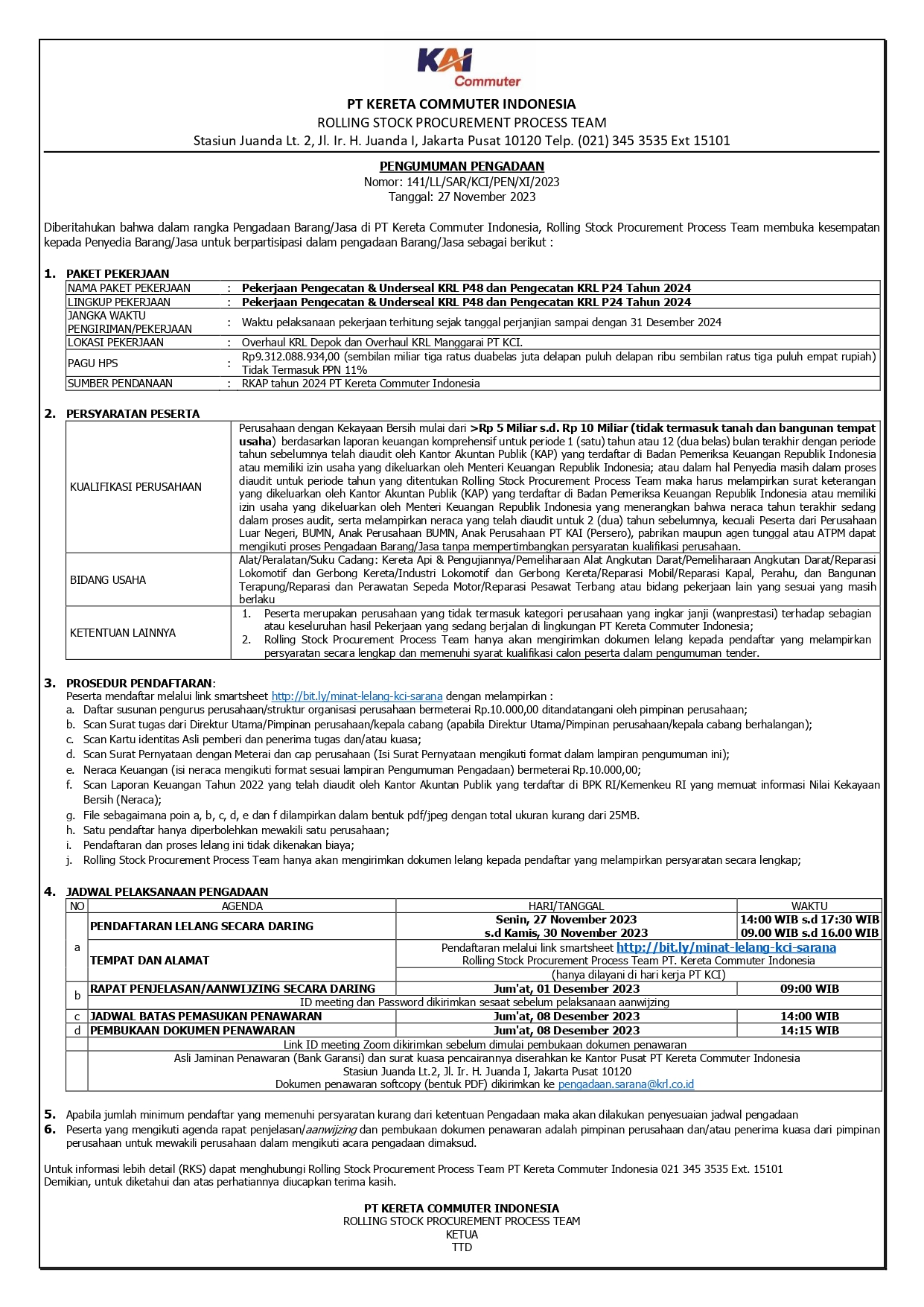 141 pengumuman pengadaan pengecatan dan underseal new
